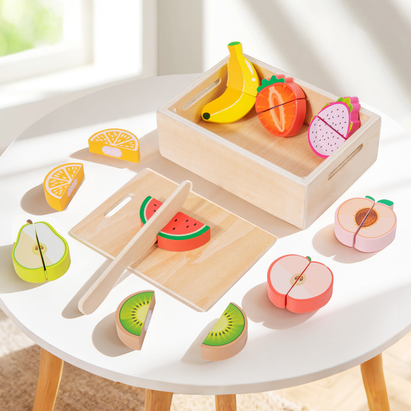 Kids Toys Kitchen Set - مجموعة طعام خشبية قابلة للقطع والختم